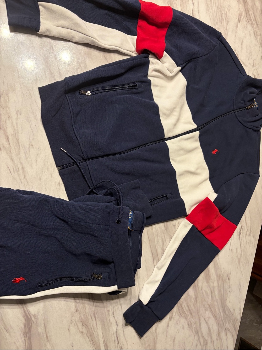 Polo by Ralph Lauren Navy, White & Red Colorblock Track Jacket